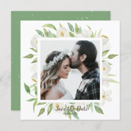 Invitación Acuarela Floral blanca y verde salva la fecha