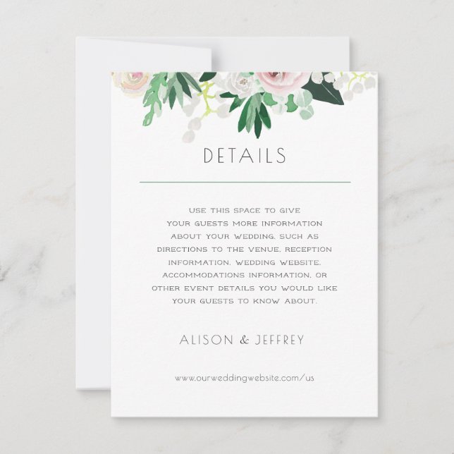 Invitación Acuarela Floral Blanco Verde Boda detalles (Anverso)