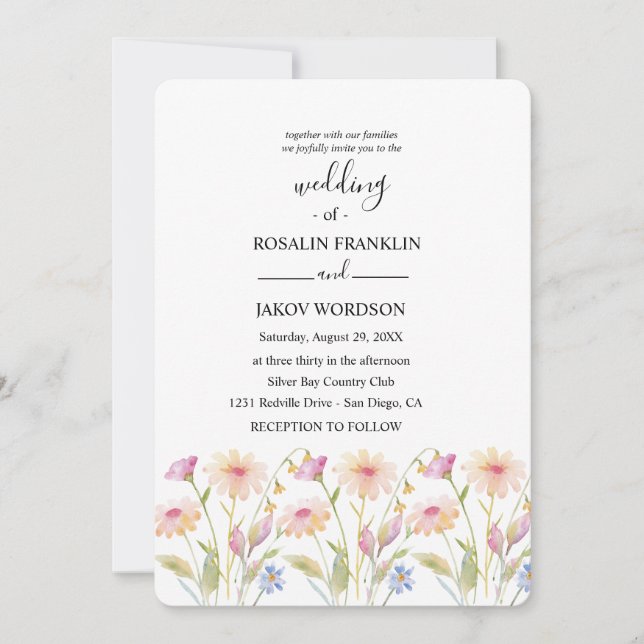 Invitación acuarela floral boda  (Anverso)