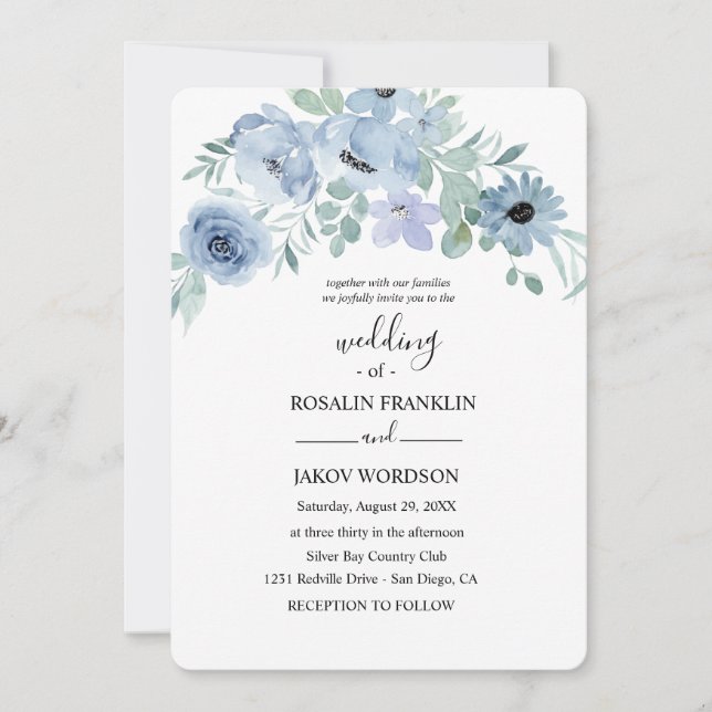 Invitación acuarela floral boda  (Anverso)
