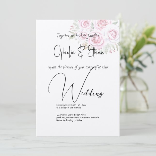 Invitación acuarela floral boda de tipografía moderna (Anverso de pie)