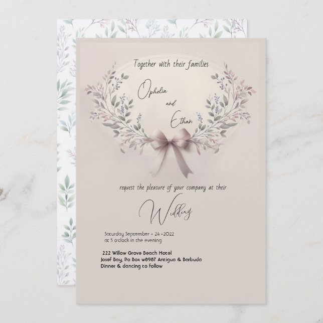Invitación acuarela floral boda de tipografía moderna (Anverso / Reverso)