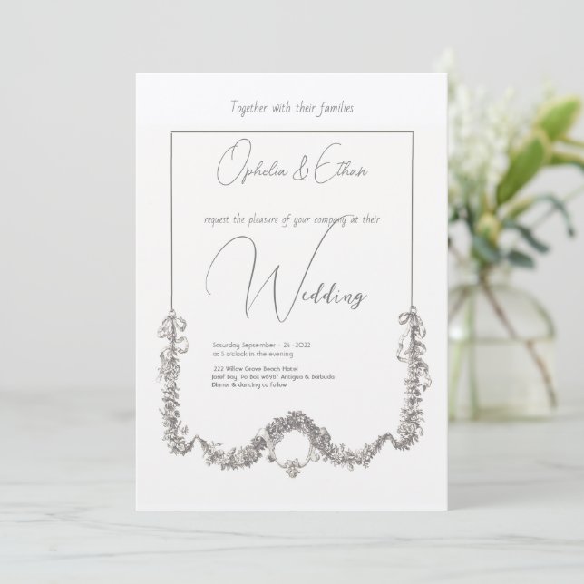 Invitación acuarela floral boda de tipografía moderna (Anverso de pie)
