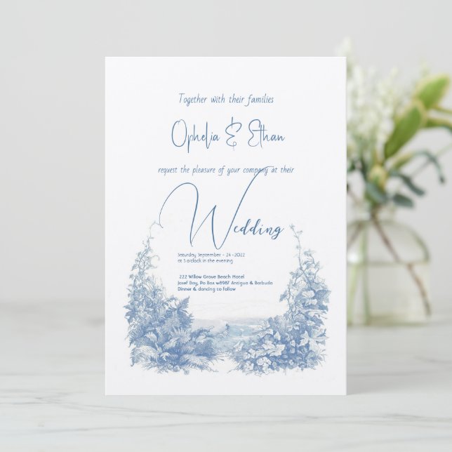 Invitación acuarela floral boda de tipografía moderna (Anverso de pie)