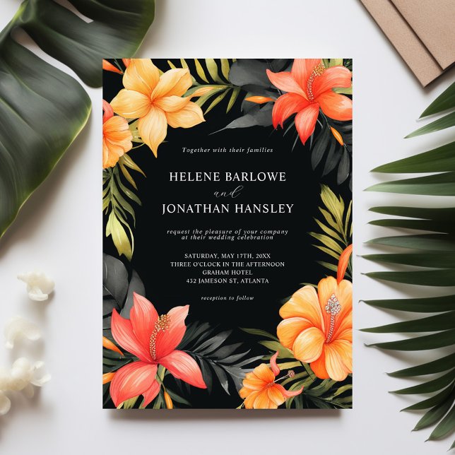 Invitación acuarela floral Boda tropical botánico (Floral Watercolor Botanical Tropical Wedding Invitation)