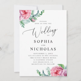 Invitación Acuarela floral boho rosa. Boda bohemio