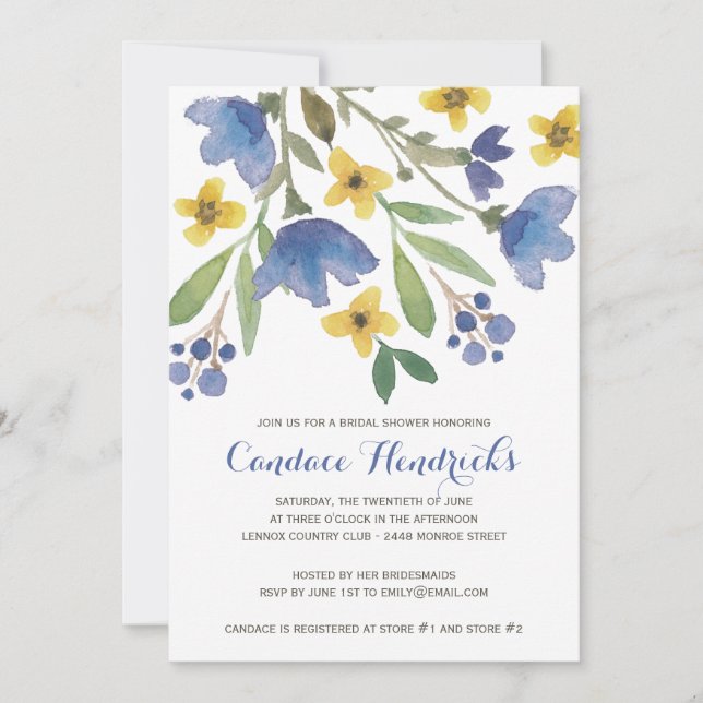 Invitación Acuarela floral | Bridal Shower (Anverso)