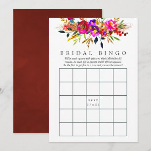 Invitación Acuarela Floral Bridal Shower Bingo