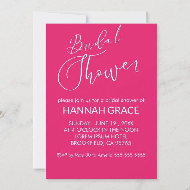 Invitación Acuarela Floral Brillante Rosa Caliente Ducha de n (Anverso)
