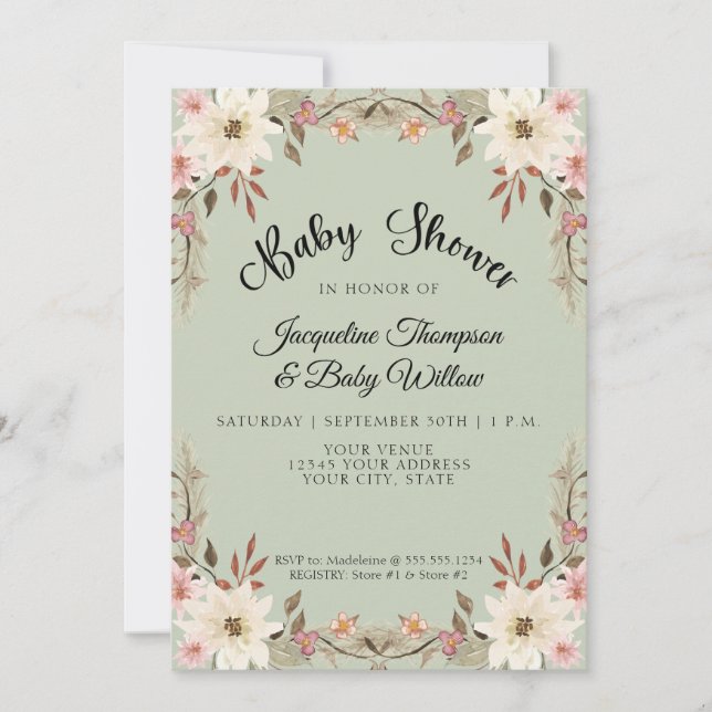 Invitación Acuarela Floral Cabaña De Masaje Niña Ducha (Anverso)