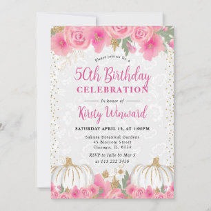 Invitación Acuarela Floral Calabaza de Otoño Cumpleaños 50