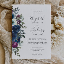 Acuarela Floral Ciruela Azul Marino Boda