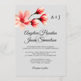 Invitación Acuarela Floral Coral Peach Gray Gray Boda