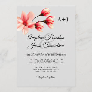 Invitación Acuarela Floral Coral Peach Gray Gray Boda