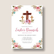 Acuarela floral cruz religiosa Brunch de Pascua en