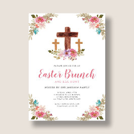 Invitación Acuarela floral cruz religiosa Brunch de Pascua en