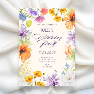 Invitación Acuarela floral cumpleaños