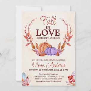Invitación Acuarela Floral de Calabaza Otoñal Lluvia de Amor 