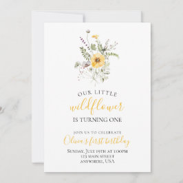 Invitación Acuarela floral de flor silvestre para primer cump