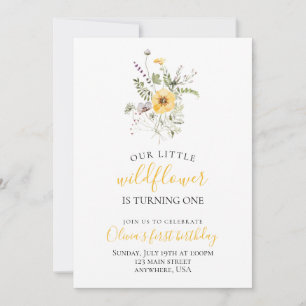 Invitación Acuarela floral de flor silvestre para primer cump
