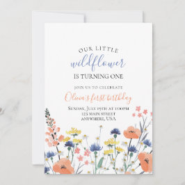Invitación Acuarela floral de flor silvestre para primer cump