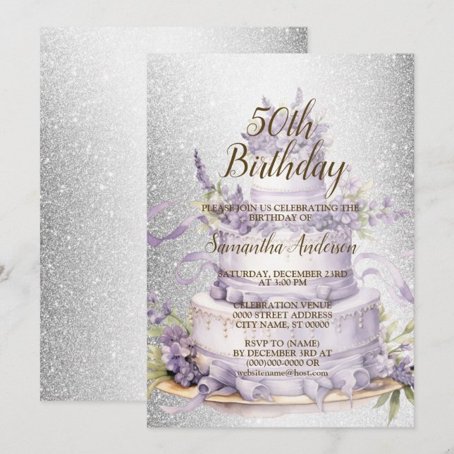Invitación Acuarela floral de la fiesta de cumpleaños Cake La (Anverso / Reverso)