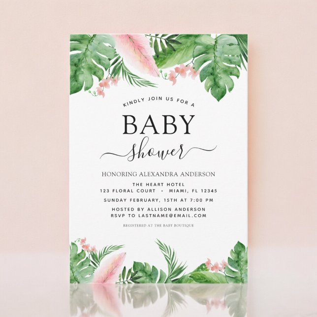 Invitación acuarela floral de palma tropical de Baby Shower (Subido por el creador)