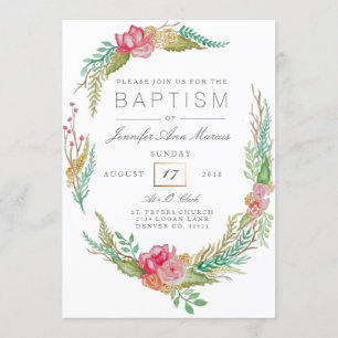 Invitación Acuarela floral de primavera   Bautismo