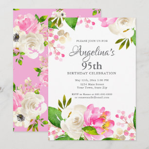 Invitación Acuarela Floral de Primavera Cumpleaños 95