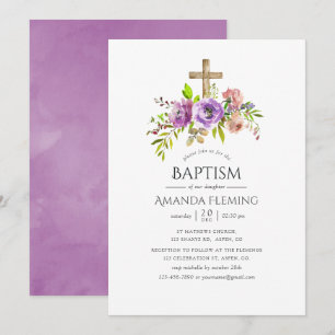 Invitación Acuarela floral de primavera para bautizo o bautis
