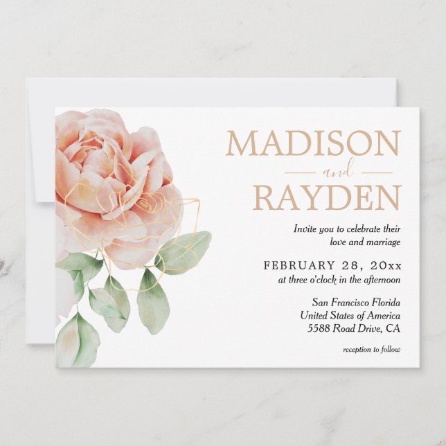 Invitación Acuarela floral de primavera simple Boda moderno (Anverso)