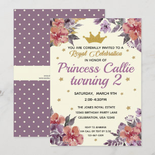 Invitación Acuarela floral de princesa y elegante brillo dora