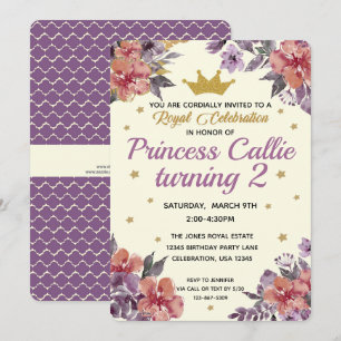 Invitación Acuarela floral de princesa y elegante brillo dora