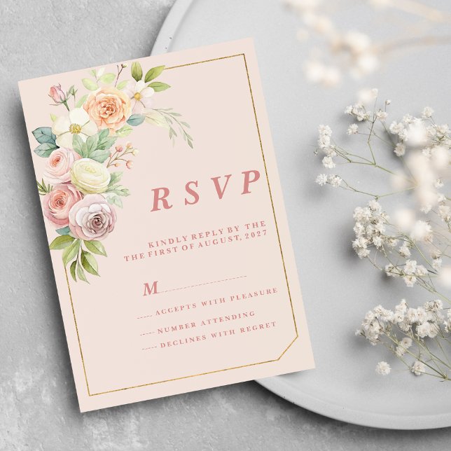 Invitación Acuarela floral de resorte rosado botánico RSVP (Watercolor botanical pink spring floral RSVP)
