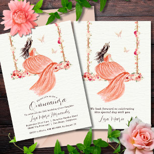 Invitación Acuarela floral de salmón Quinceañera