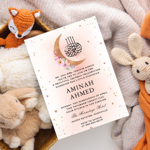 Invitación Acuarela floral dorada de la luna Aqiqa Aqeeqa