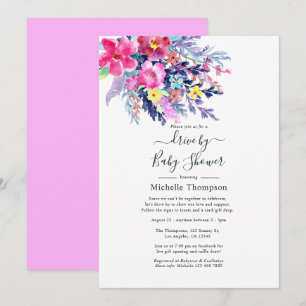 Invitación Acuarela Floral Drive By para Boda o Baby Shower