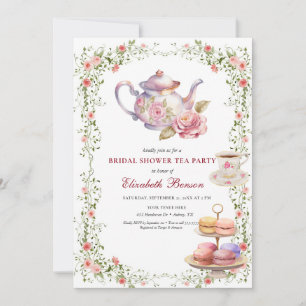 Invitación acuarela floral, ducha de novia, hora de té, prett