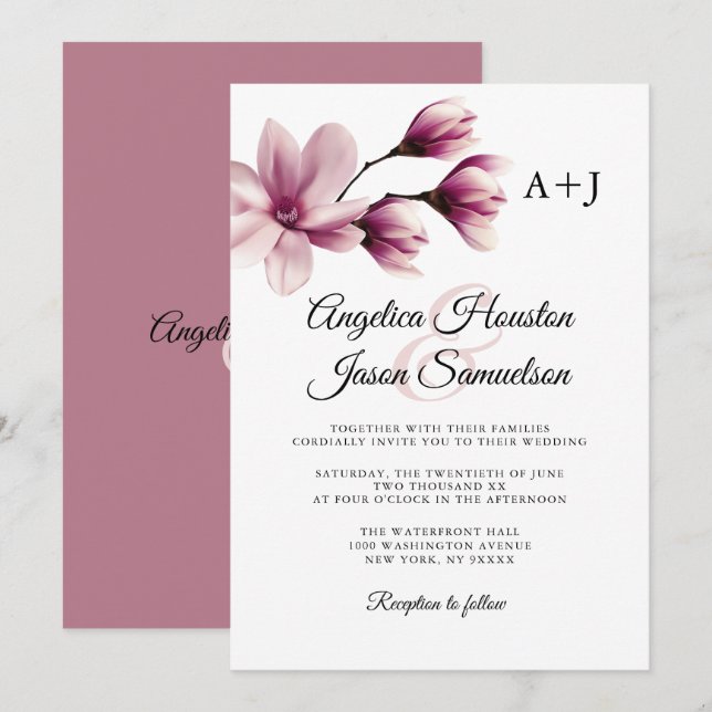 Invitación Acuarela Floral Dusty Mauve Rosa Taupe Boda (Anverso / Reverso)