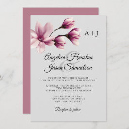 Invitación Acuarela Floral Dusty Mauve Taupe Boda Gris