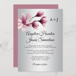 Invitación Acuarela Floral Dusty Mauve Taupe Boda Gris