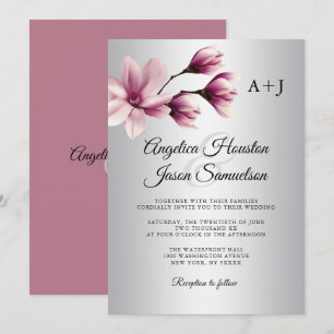 Invitación Acuarela Floral Dusty Mauve Taupe Boda Gris