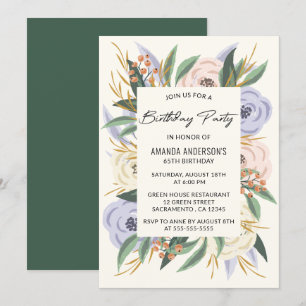 Invitación Acuarela Floral Elegante cumpleaños número 65