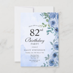 Invitación Acuarela Floral Elegante Dusty Blue Cumpleaños 82