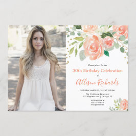 Invitación acuarela floral elegante foto de cumpleaños adulto