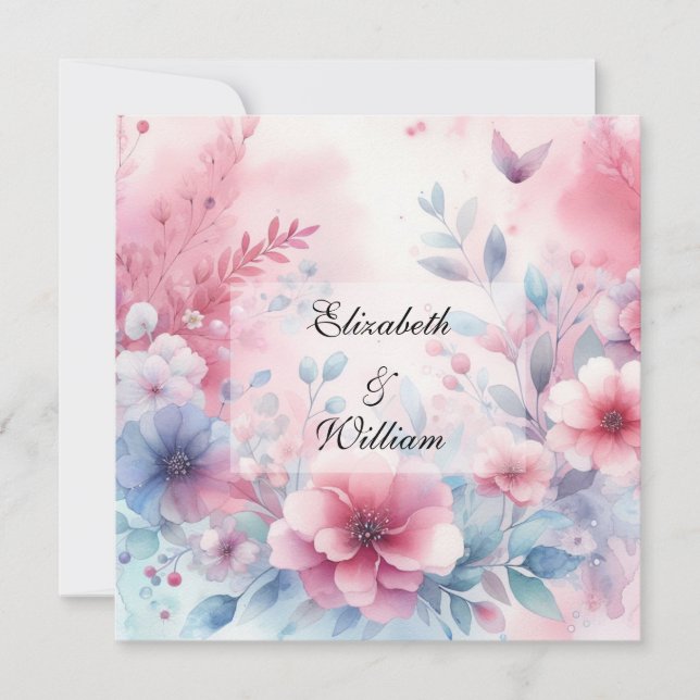 Invitación acuarela floral en tonos pastel suaves (Anverso)