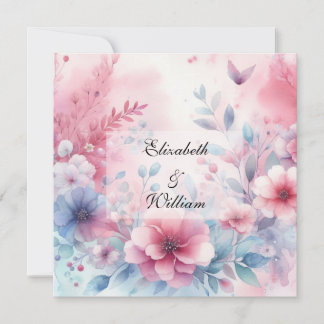 Invitación acuarela floral en tonos pastel suaves