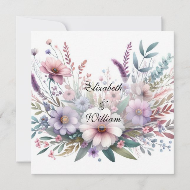 Invitación acuarela floral en tonos pastel suaves (Anverso)