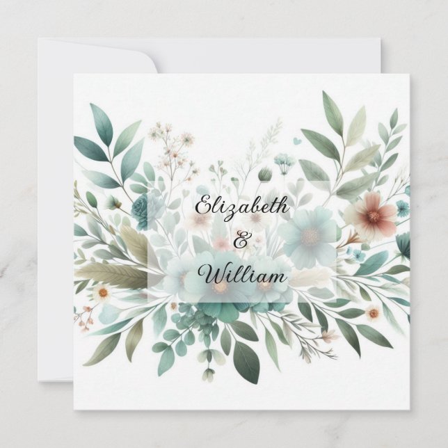 Invitación acuarela floral en tonos pastel suaves (Anverso)