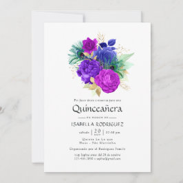 Invitación Acuarela floral española Mardi Gras Quinceañera